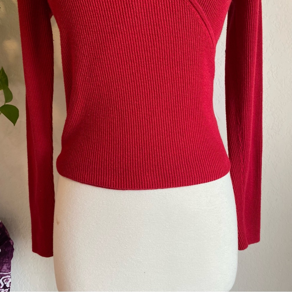 Leith Red Ribbed V neck long sleeve wrap top - Picture 6 of 14